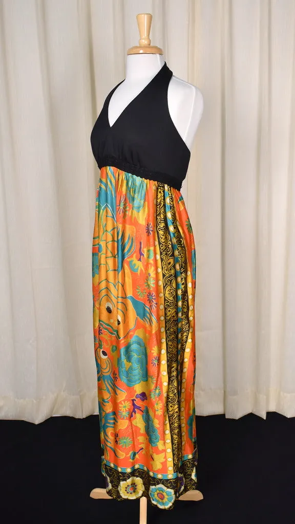 1960s Gold Fish Vintage Maxi Dress Set