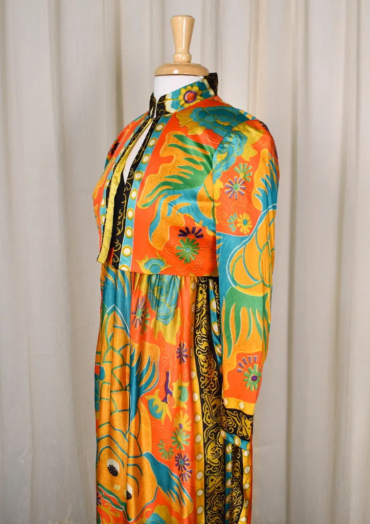 1960s Gold Fish Vintage Maxi Dress Set