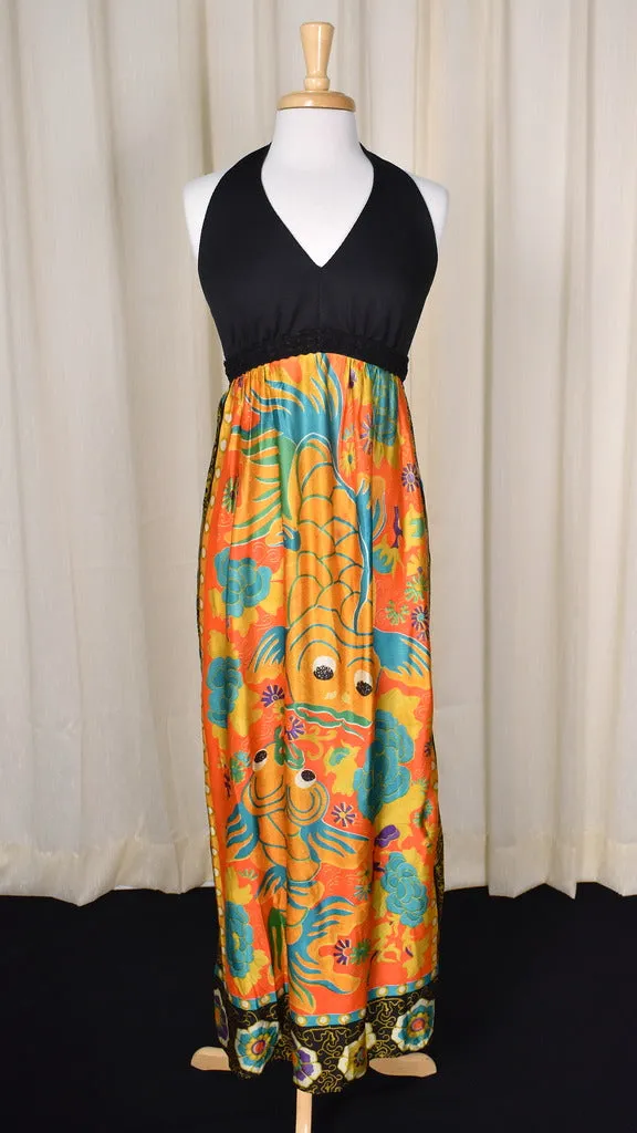 1960s Gold Fish Vintage Maxi Dress Set