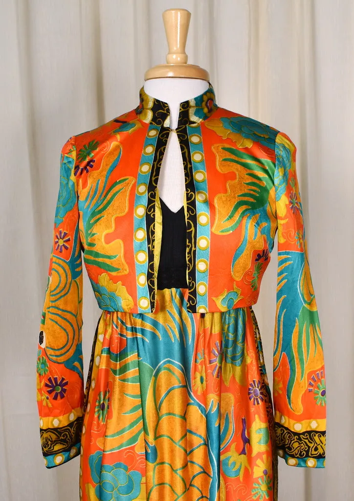 1960s Gold Fish Vintage Maxi Dress Set