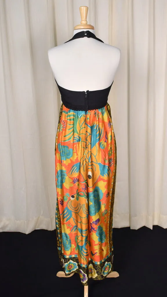 1960s Gold Fish Vintage Maxi Dress Set