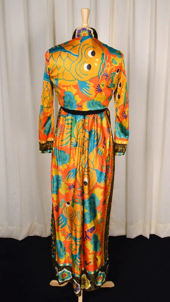 1960s Gold Fish Vintage Maxi Dress Set
