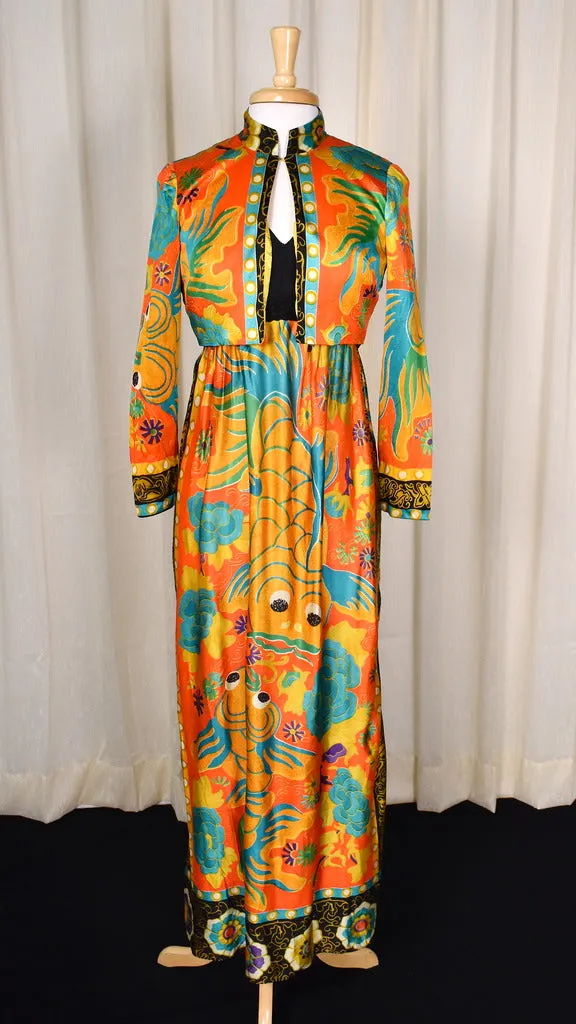1960s Gold Fish Vintage Maxi Dress Set