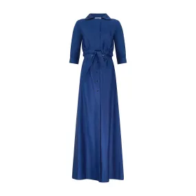 1970s Courreges Royal Blue Cotton Maxi Skirt and Cropped Jacket