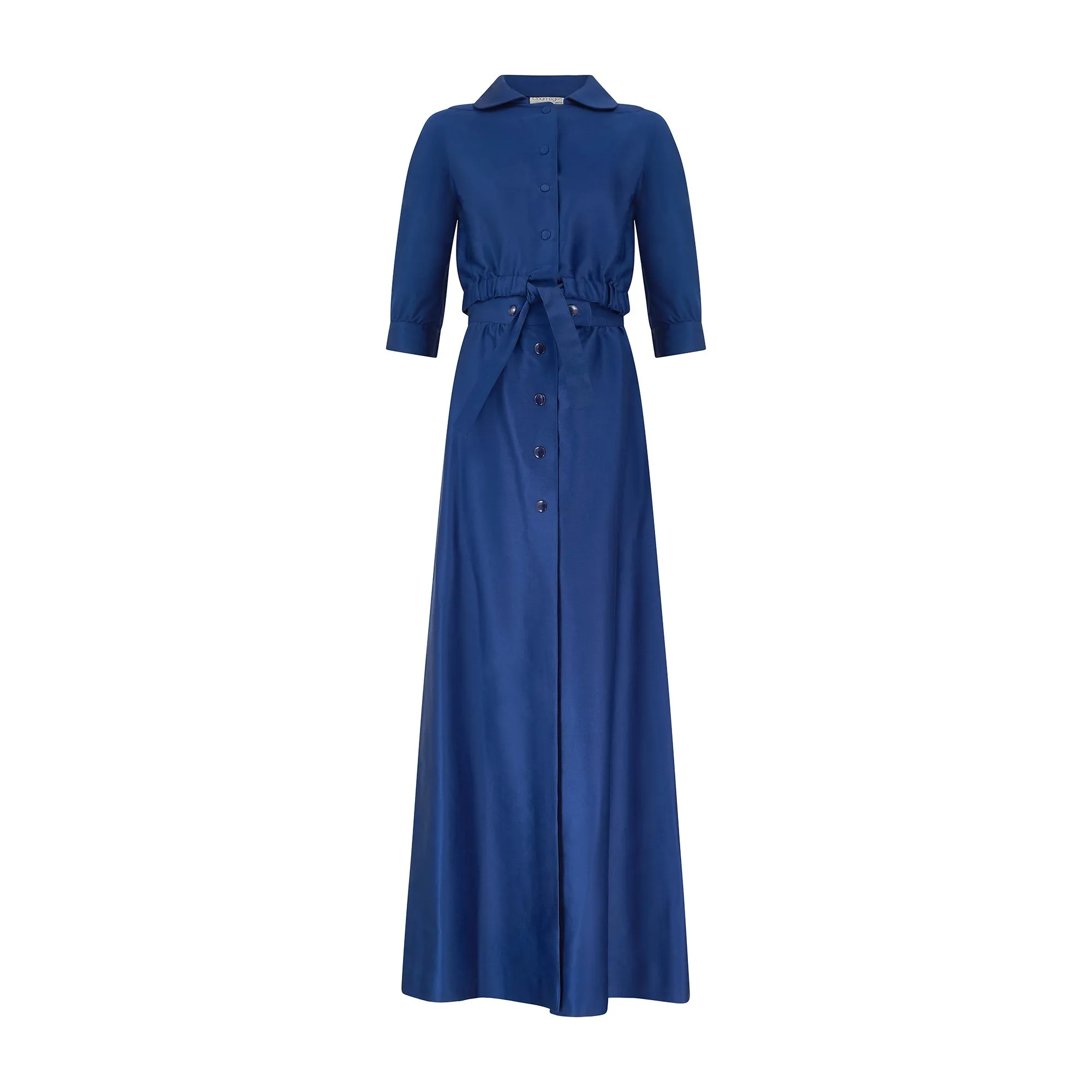 1970s Courreges Royal Blue Cotton Maxi Skirt and Cropped Jacket