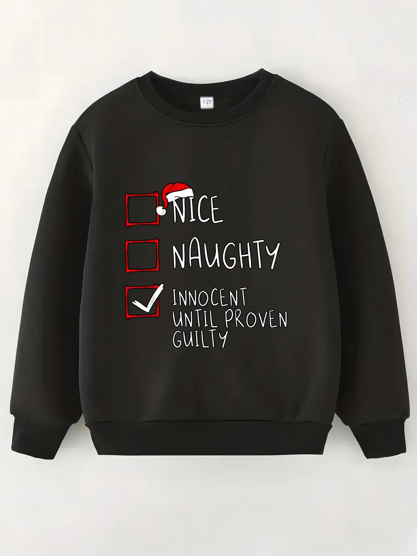 1pc Festive Christmas Crew Neck Sweatshirt for, Casual Polyester Long Sleeve Top with Slight Stretch, Regular Fit Knit Fabric with Santa Hat Print, Holiday Graphic Pullover for