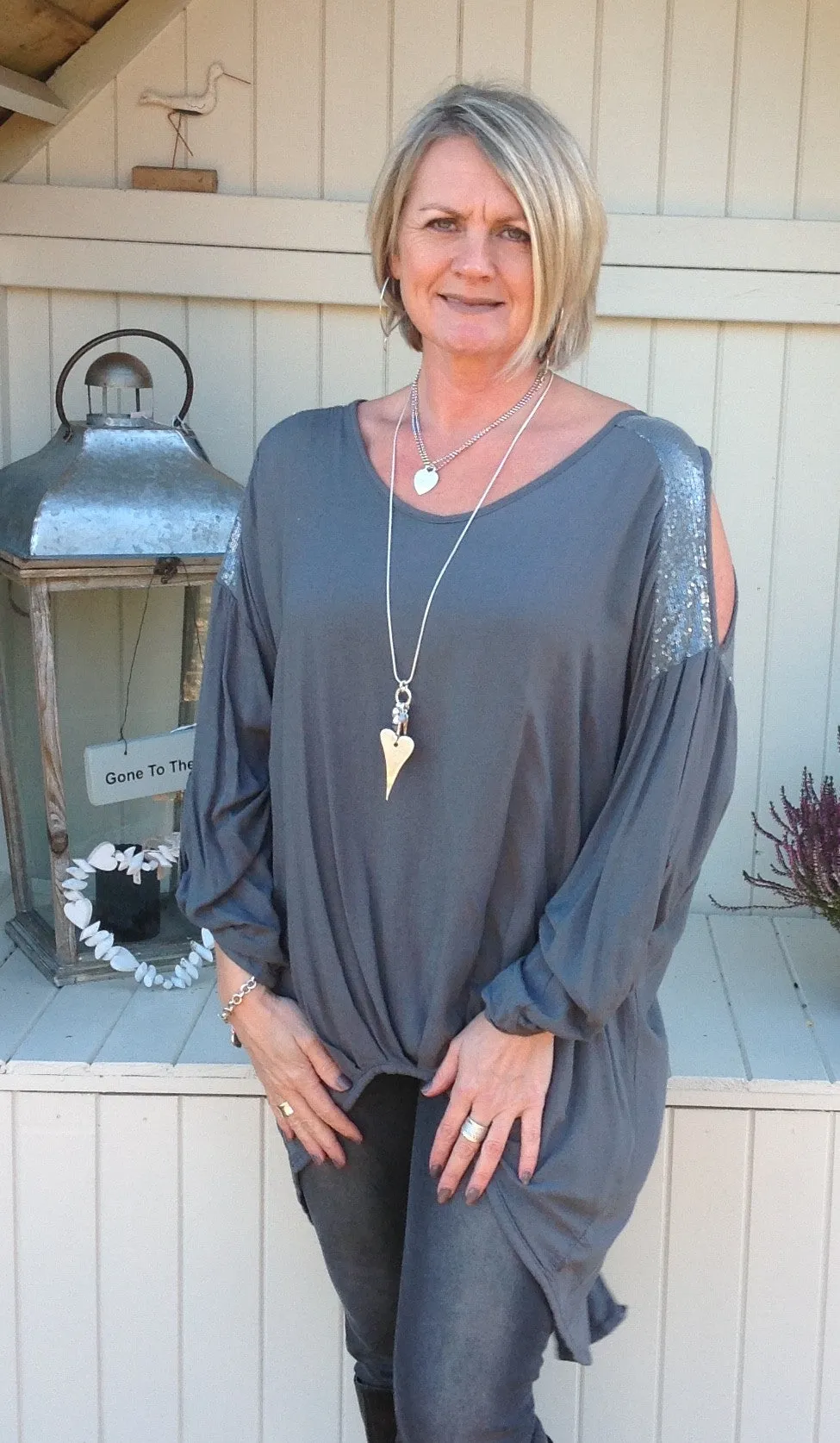 Abruzzo Sequin Top Soft in Charcoal