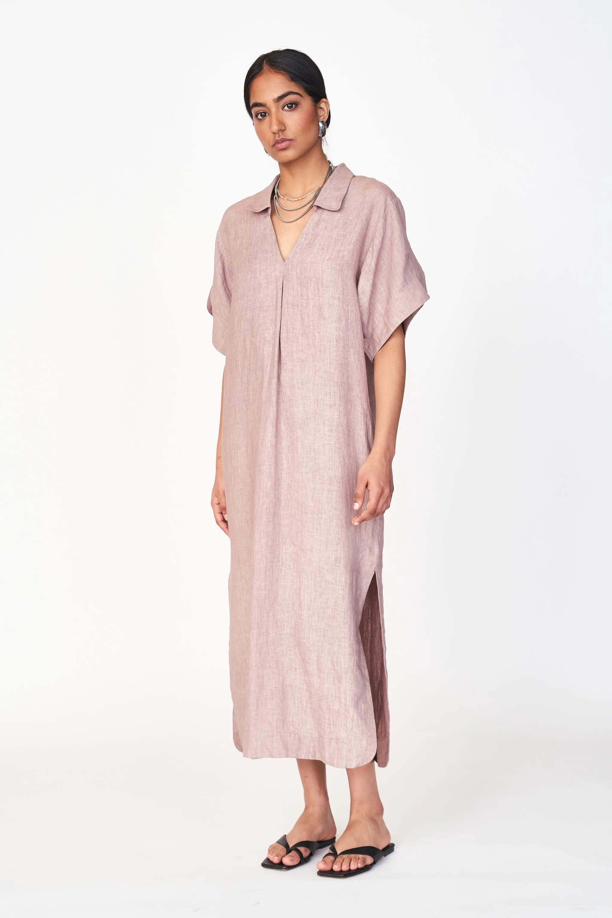 Adelaide Caftan in Mushroom Linen