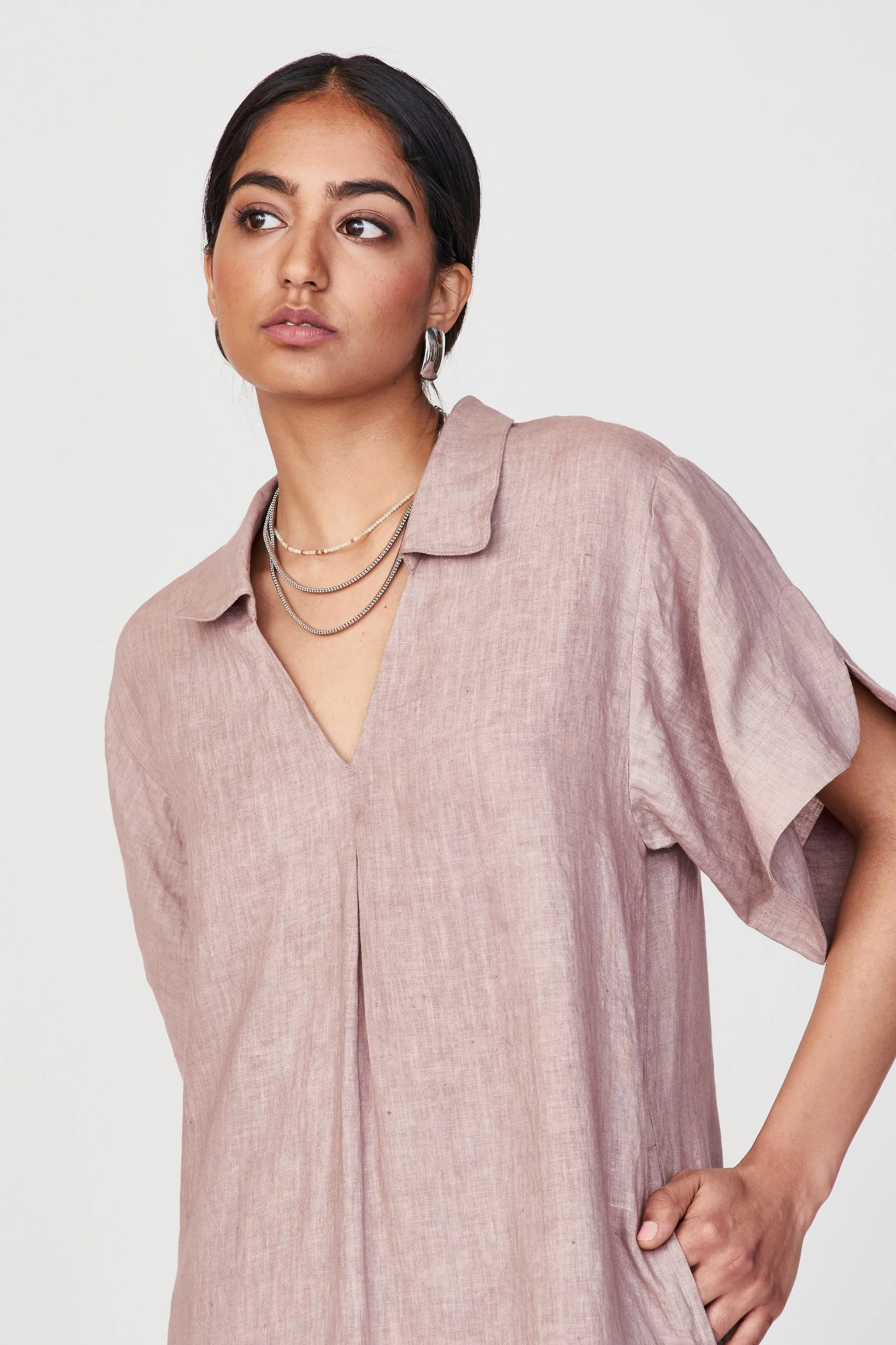 Adelaide Caftan in Mushroom Linen