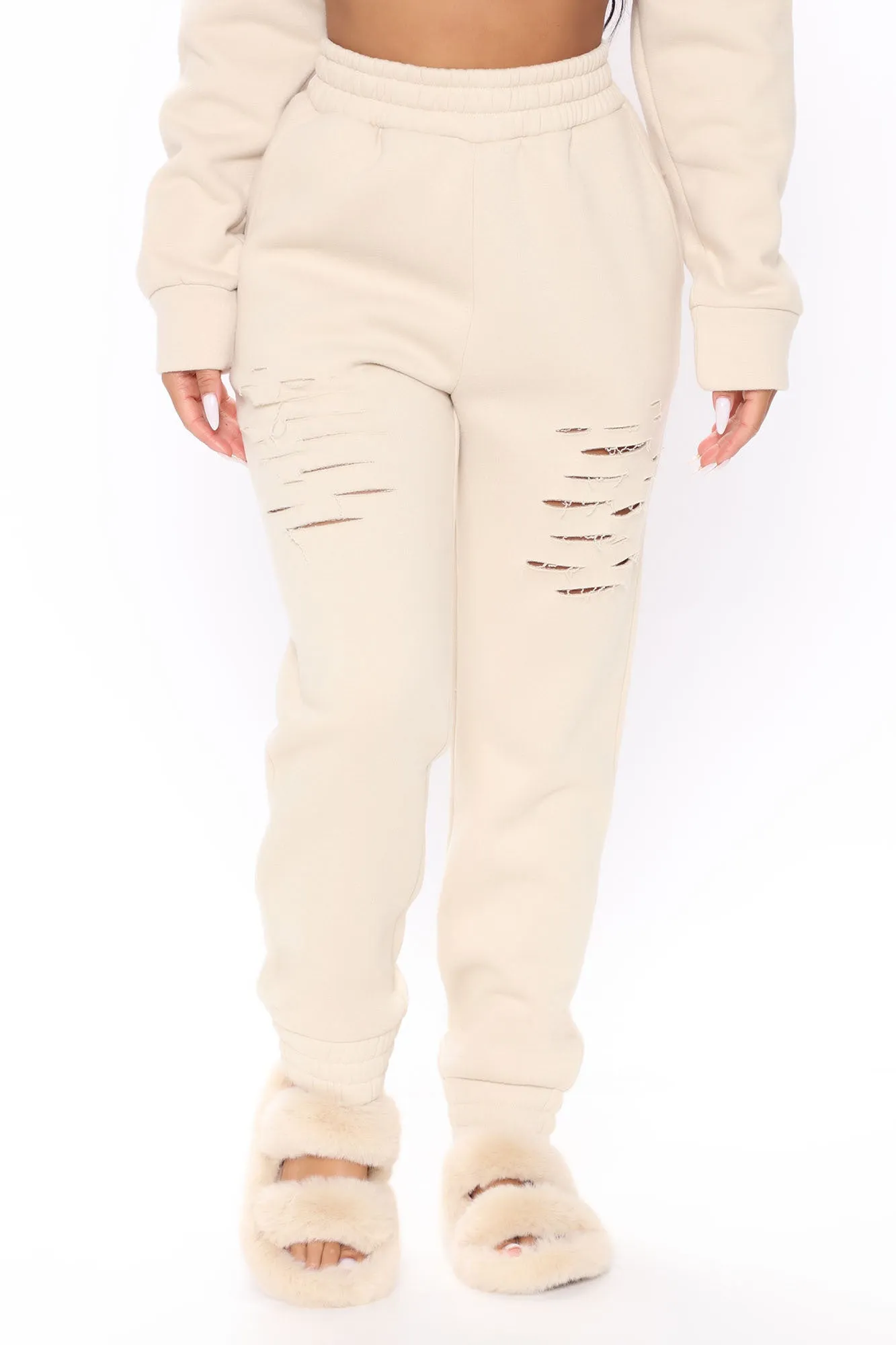 All Chills Distressed Fleece Jogger - Taupe