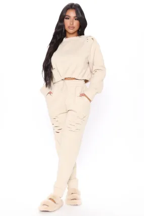 All Chills Distressed Fleece Jogger - Taupe