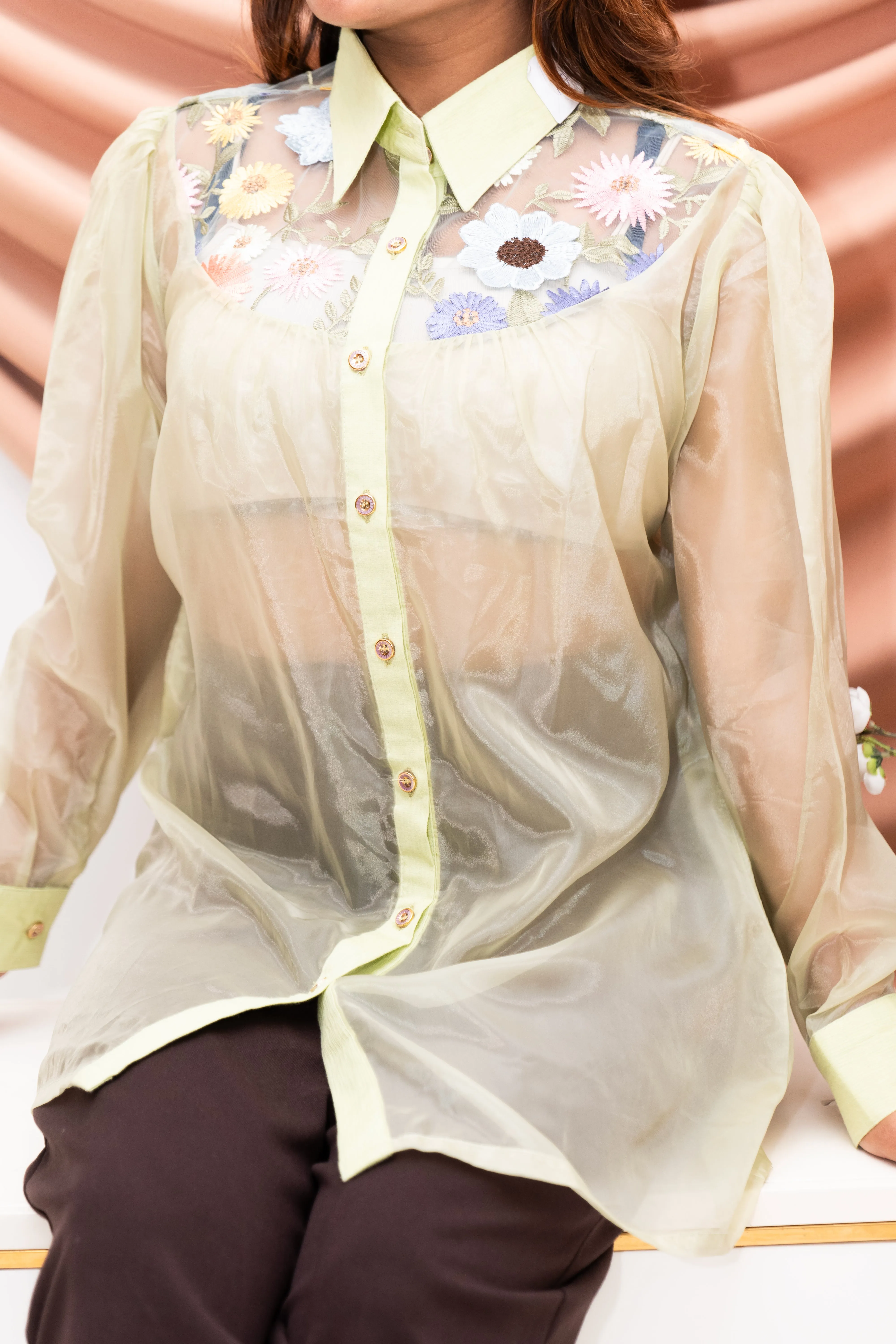Applique Liquid Organza Shirt FIL-0001