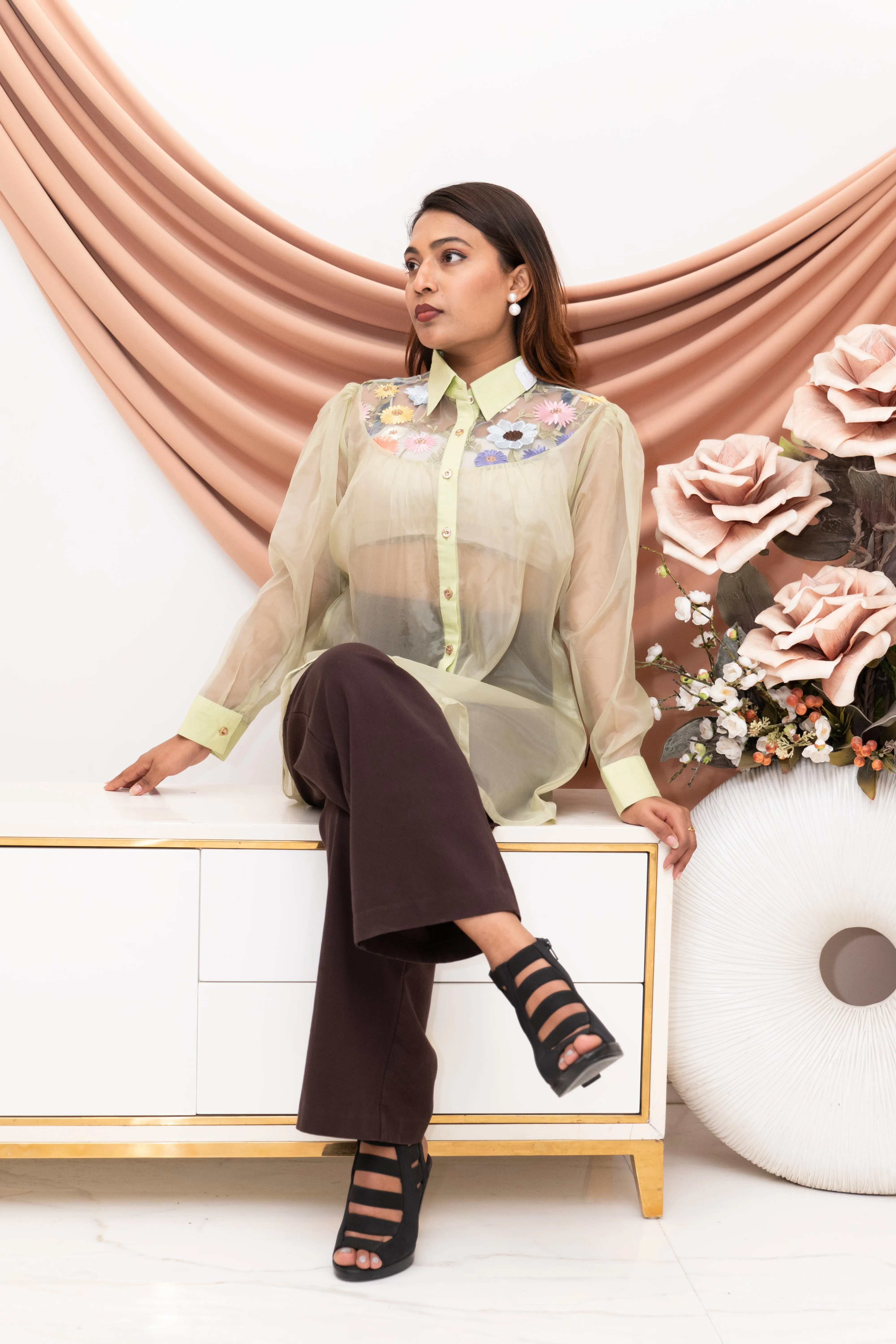 Applique Liquid Organza Shirt FIL-0001