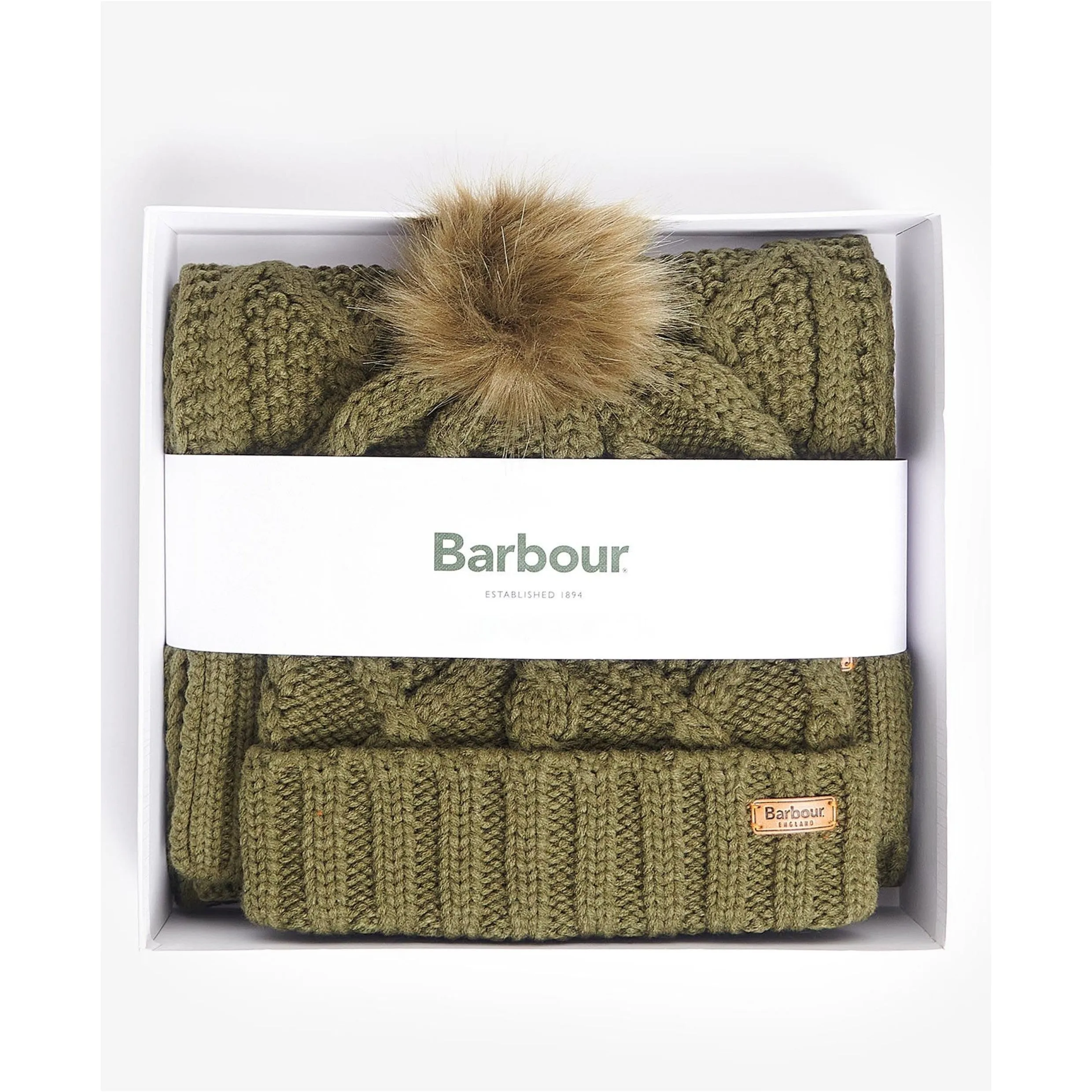 Barbour Ridley Beanie & Scarf Gift Set in Olive LGS0075OL71