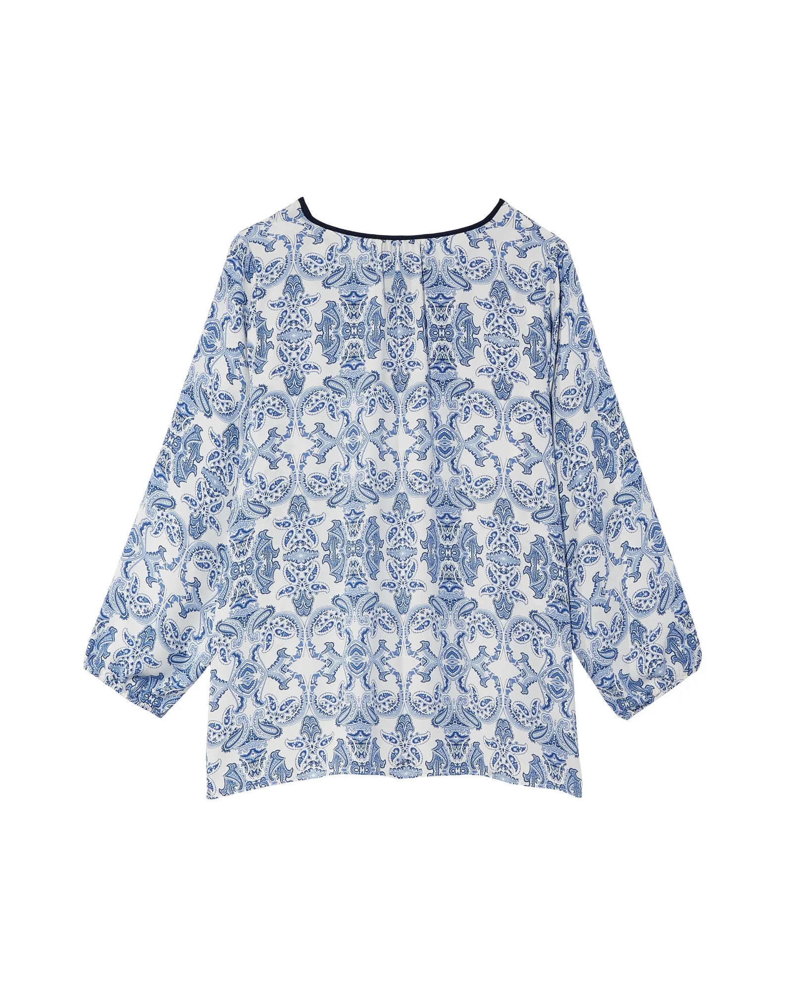 Beth Tie-Neck Blouse | White / Royal Blue