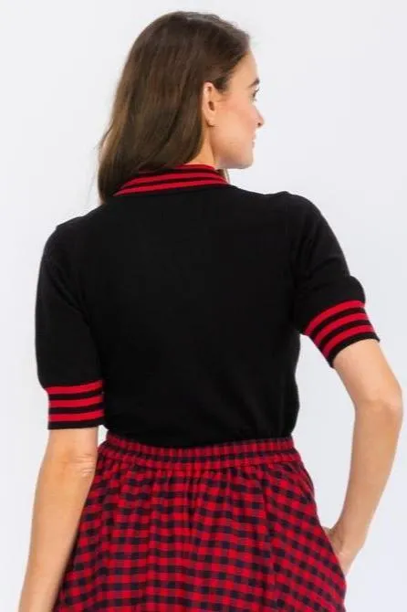 Black & Red Stripe Collared Sweater