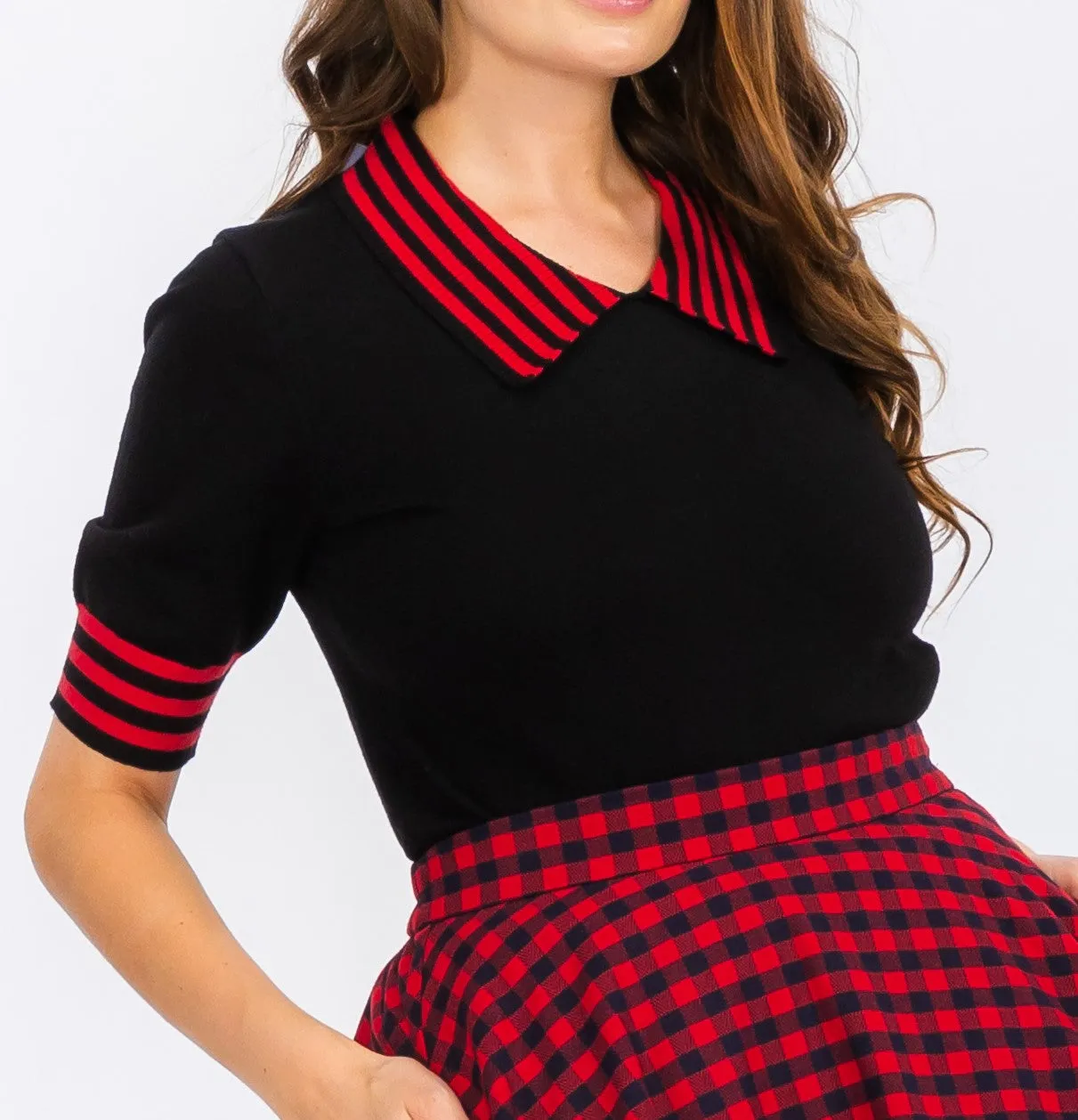 Black & Red Stripe Collared Sweater