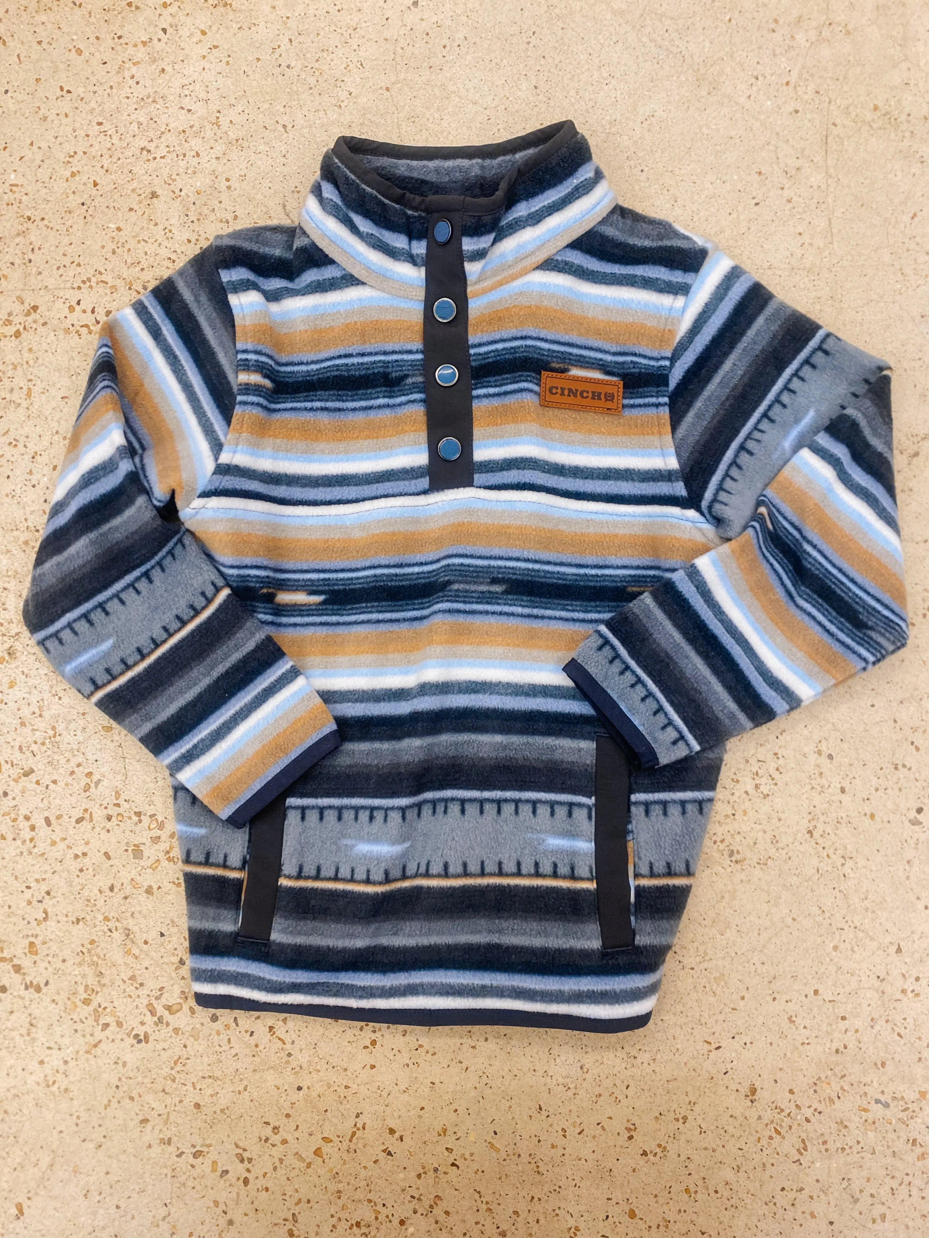 Boy’s Match Dad Fleece Pullover - Black/Gray/Tan