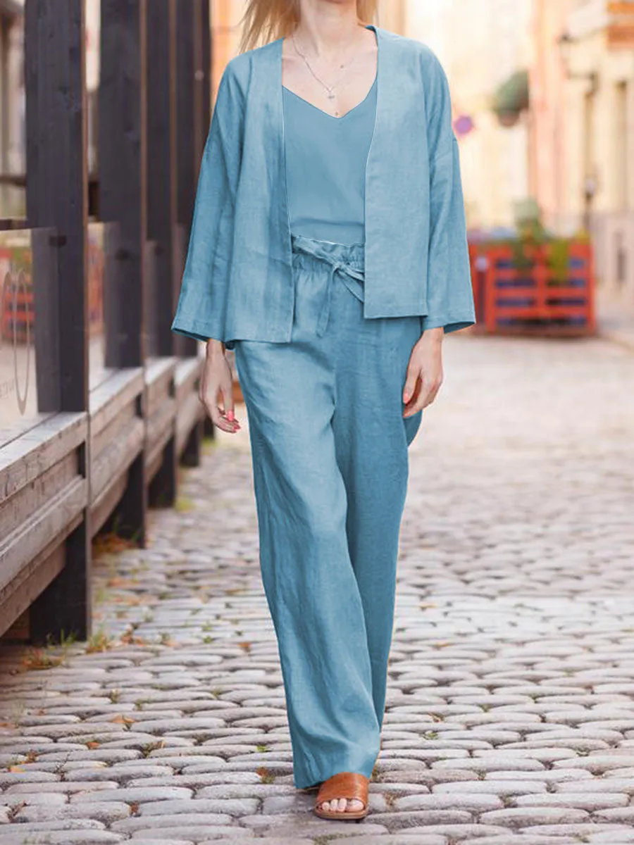 Casual Camisole Long-sleeved Top and Trousers Three-piece Suit