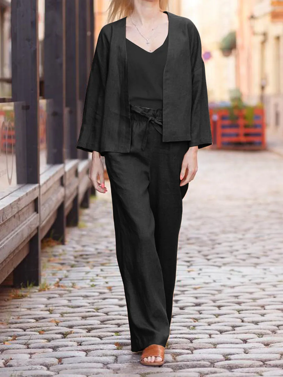 Casual Camisole Long-sleeved Top and Trousers Three-piece Suit