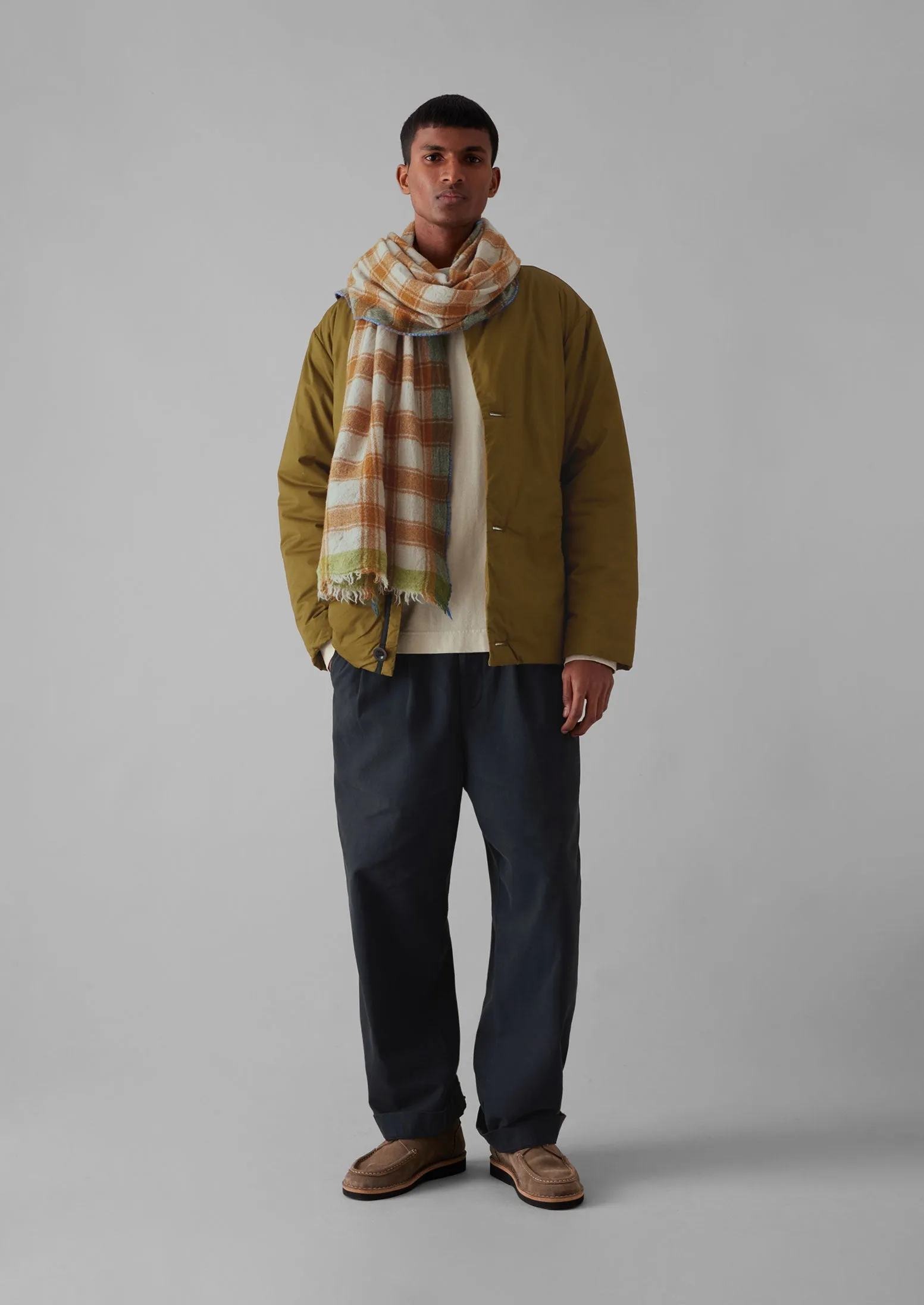 Check Boiled Wool Scarf | Rust