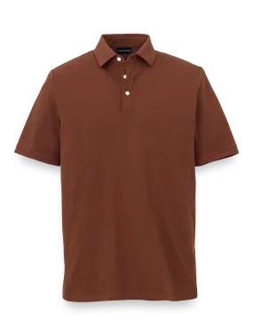 Cotton Blend Three Button Polo - Brown