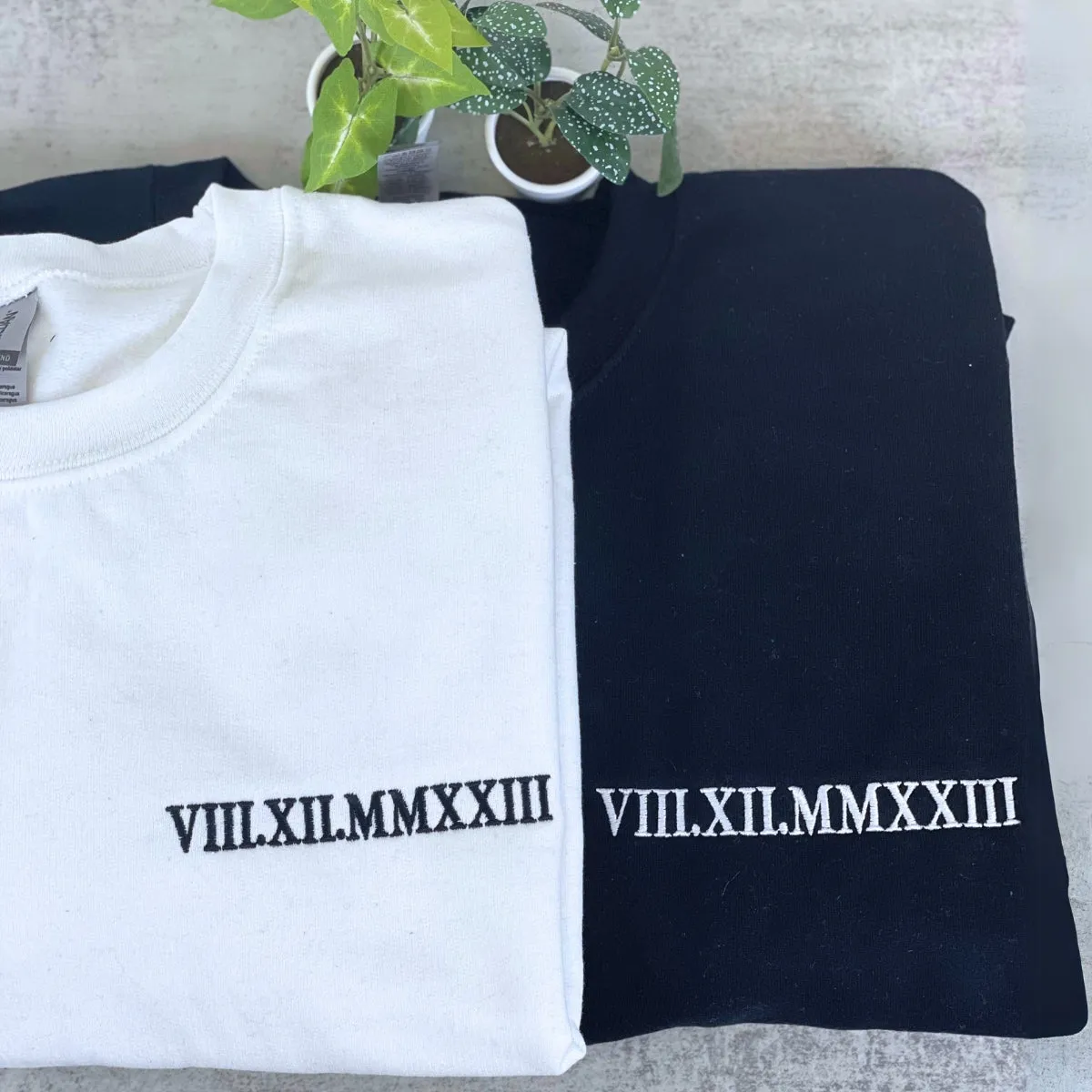 Custom Embroidered Sweatshirt Wedding Anniversary Gift for Couple Husband Wife by Roman Number Date Year