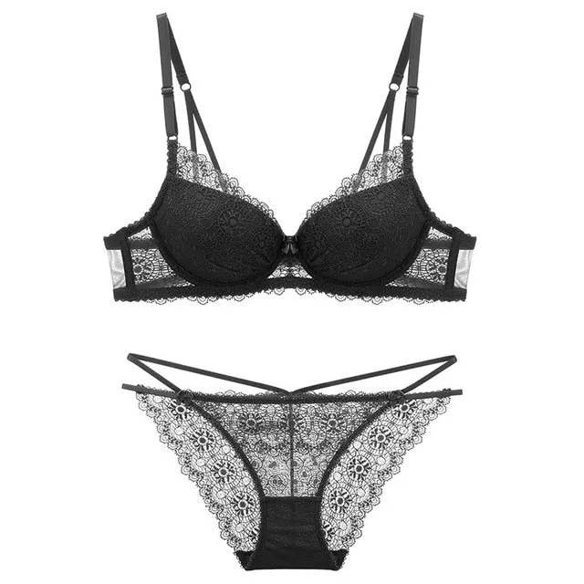 deep v bra lace push up sexy bra sets suit