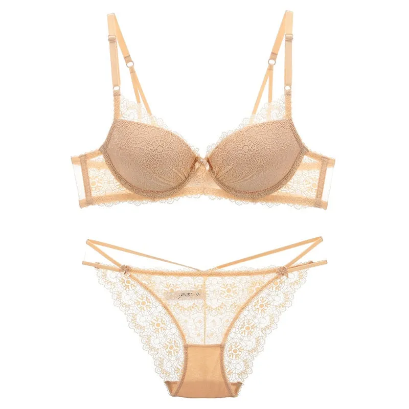deep v bra lace push up sexy bra sets suit