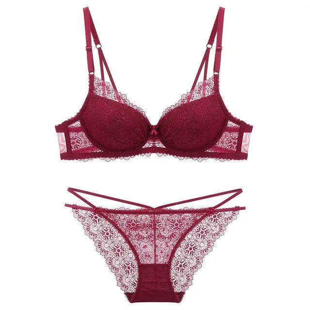 deep v bra lace push up sexy bra sets suit