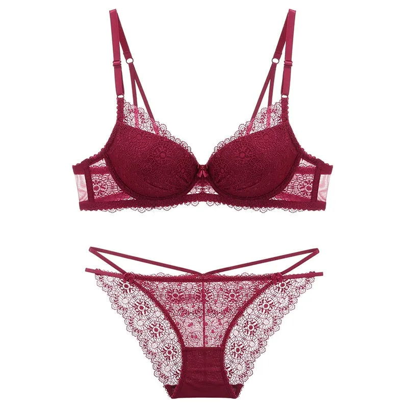 deep v bra lace push up sexy bra sets suit