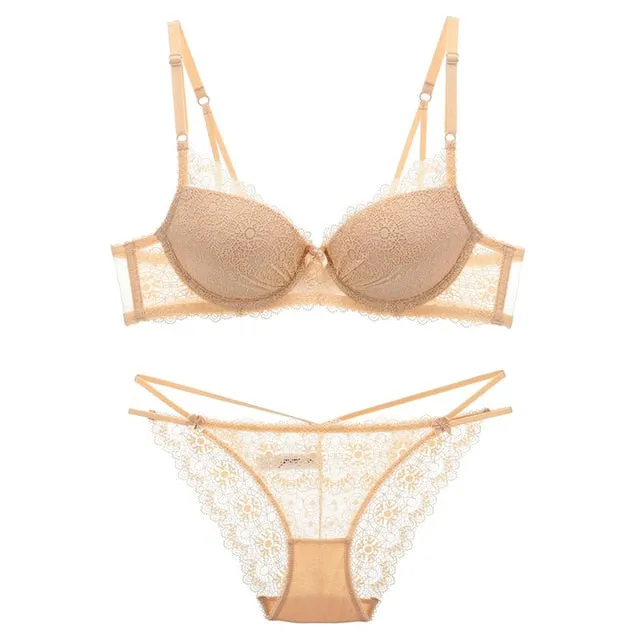 deep v bra lace push up sexy bra sets suit