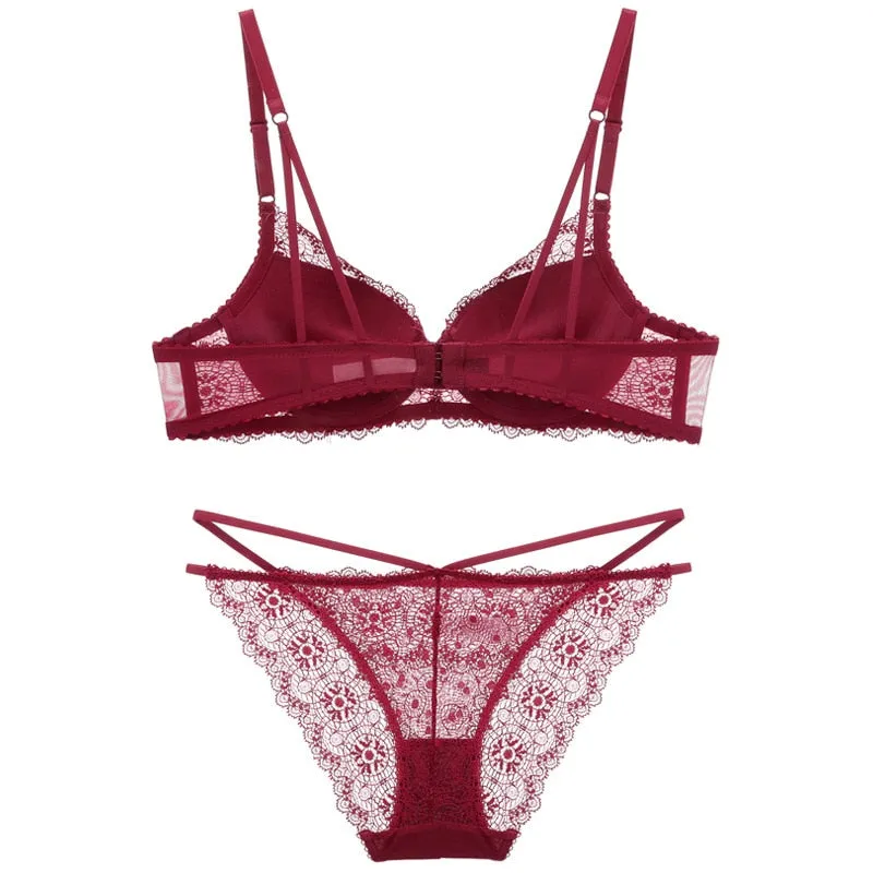 deep v bra lace push up sexy bra sets suit