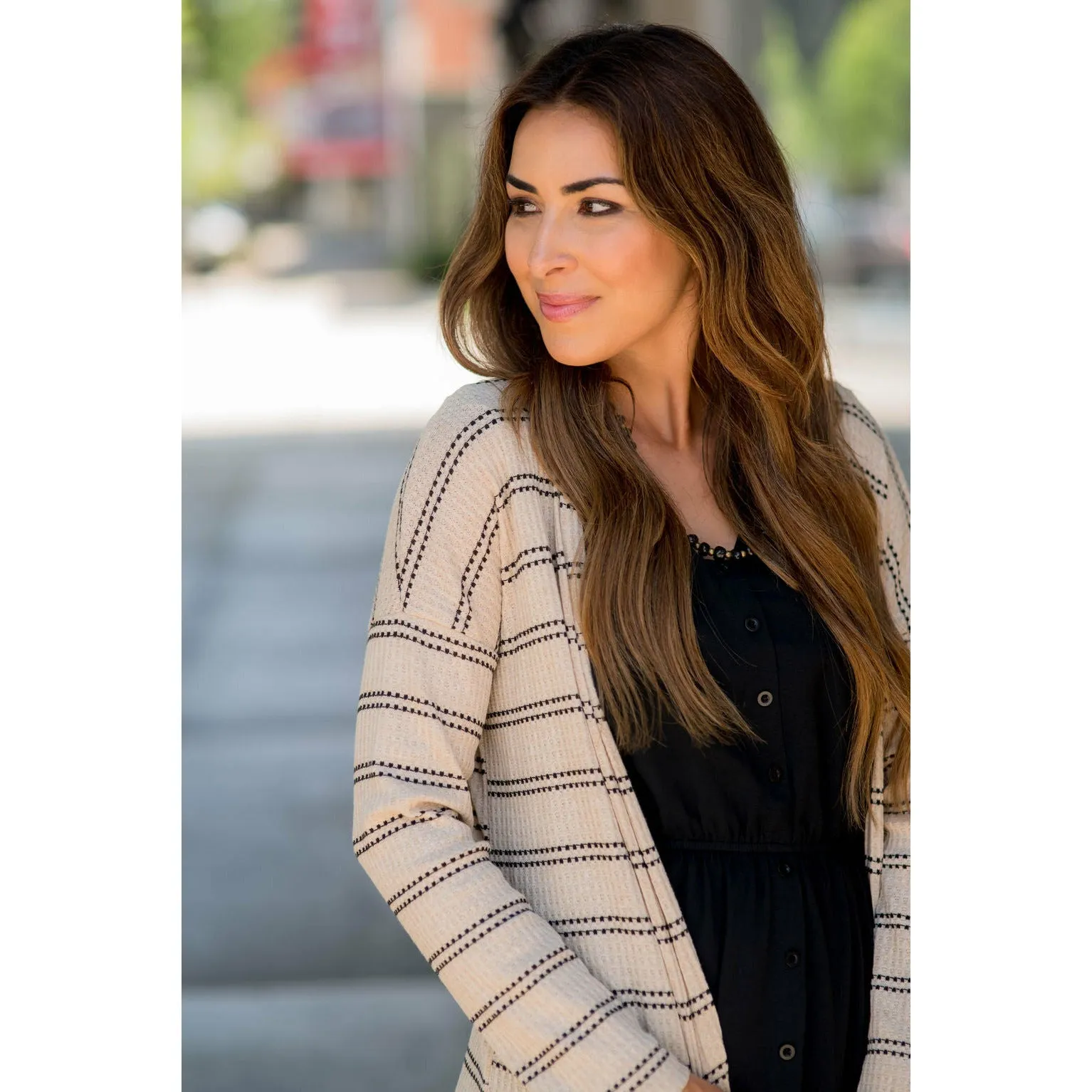 Double Stripe Waffle Tunic Cardigan
