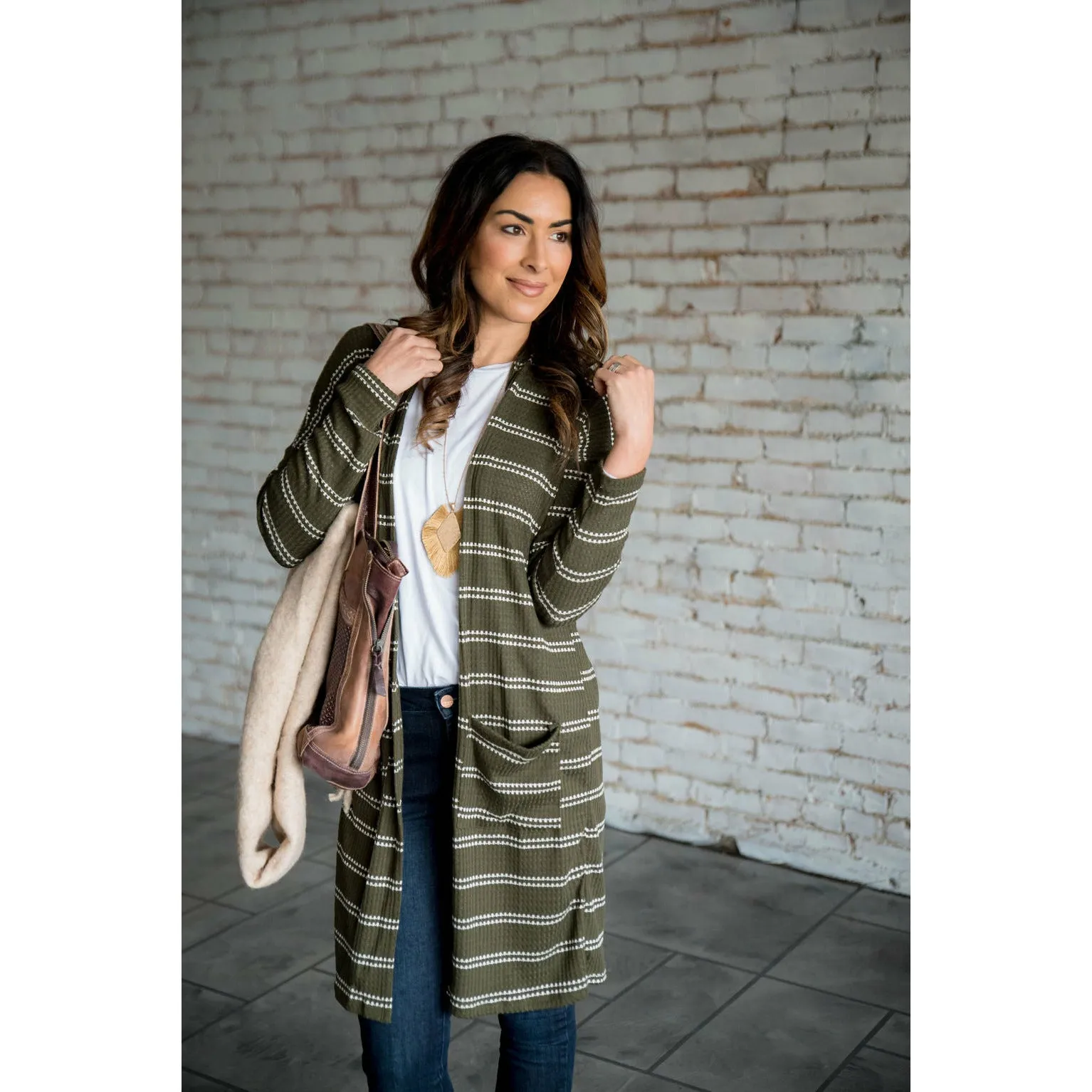 Double Stripe Waffle Tunic Cardigan