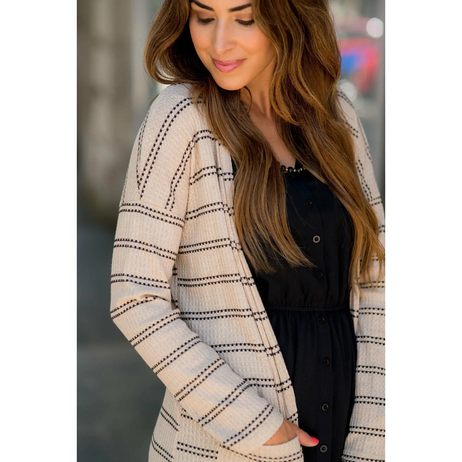 Double Stripe Waffle Tunic Cardigan