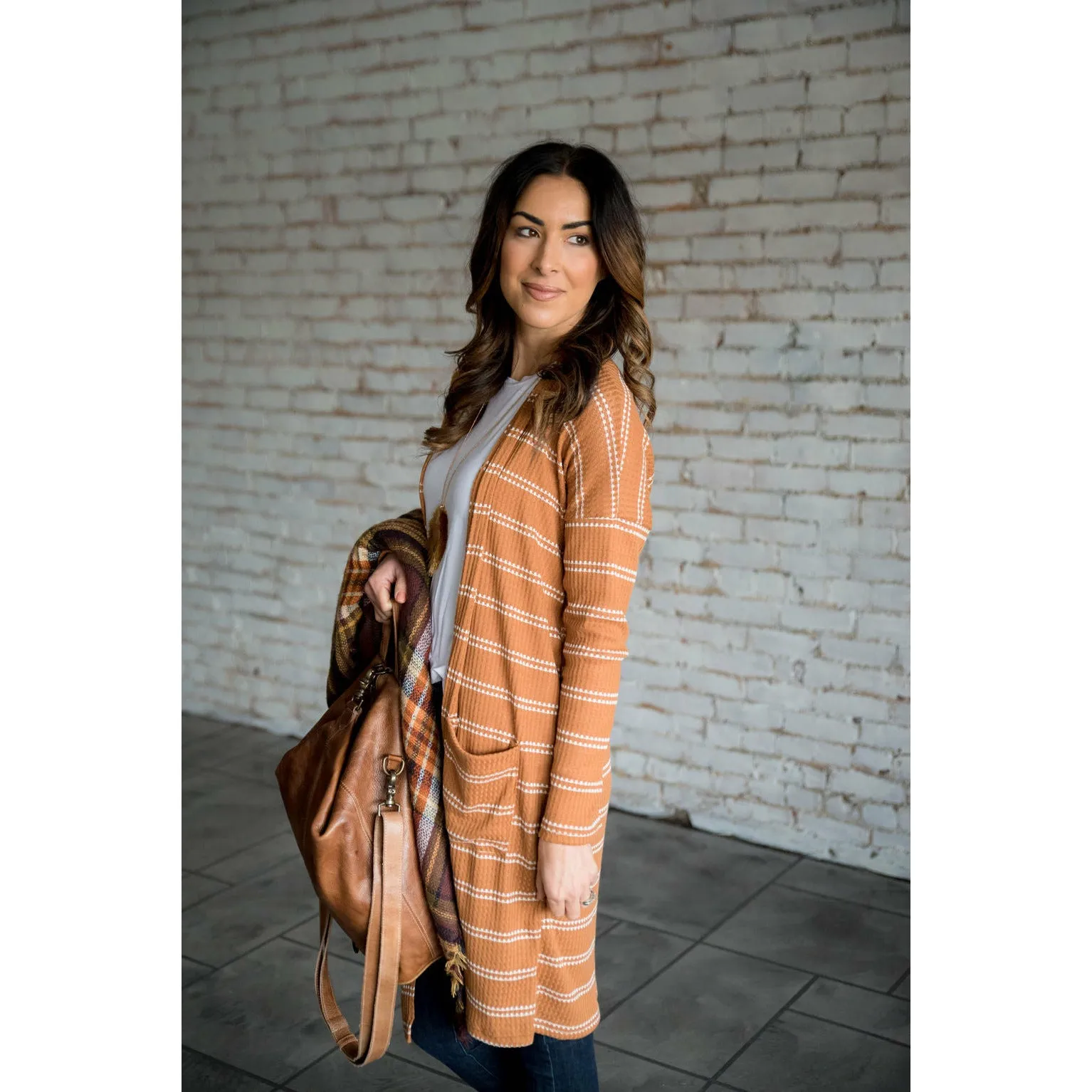 Double Stripe Waffle Tunic Cardigan