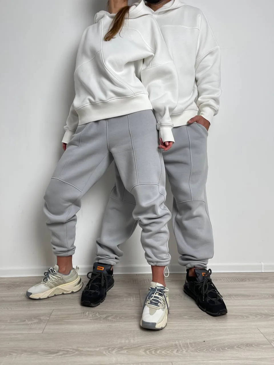 Family Look Suit Color White with Gray Women's Tracksuit Men's Tracksuit