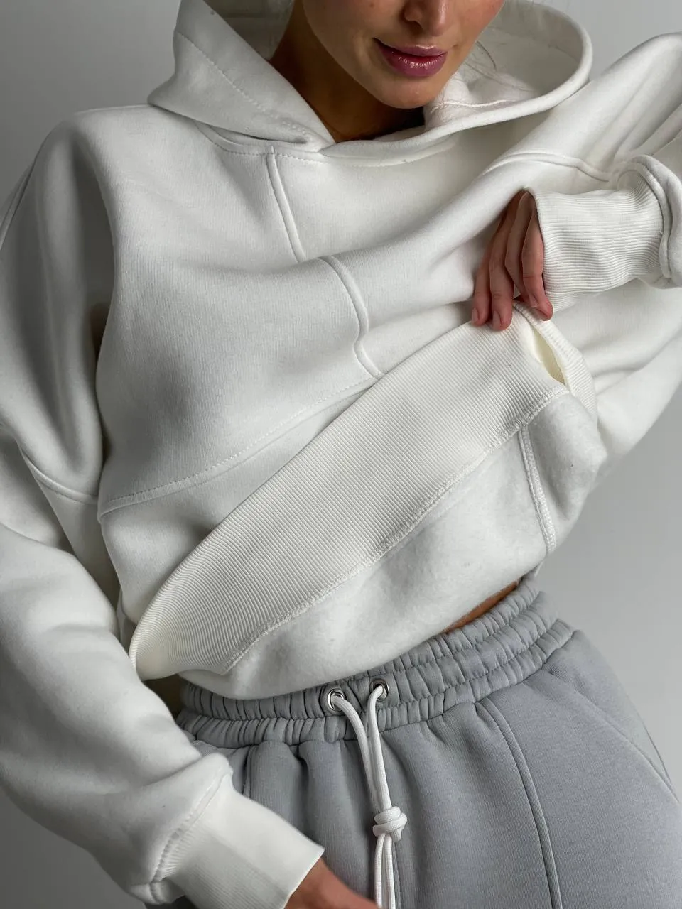 Family Look Suit Color White with Gray Women's Tracksuit Men's Tracksuit
