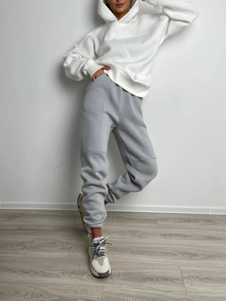 Family Look Suit Color White with Gray Women's Tracksuit Men's Tracksuit