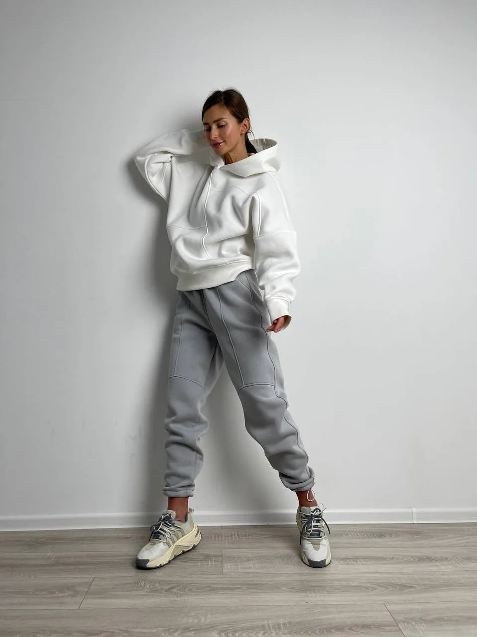 Family Look Suit Color White with Gray Women's Tracksuit Men's Tracksuit