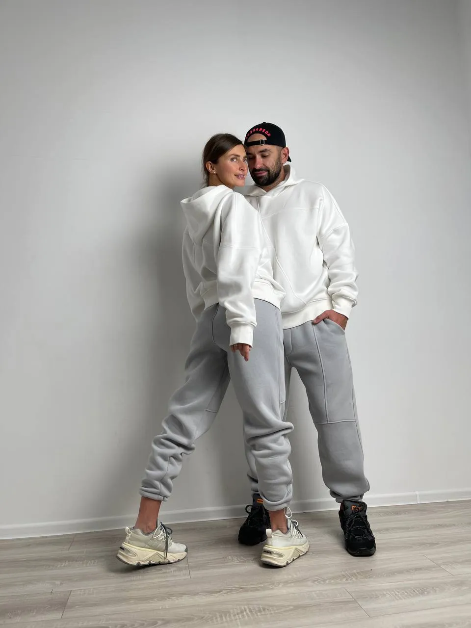 Family Look Suit Color White with Gray Women's Tracksuit Men's Tracksuit