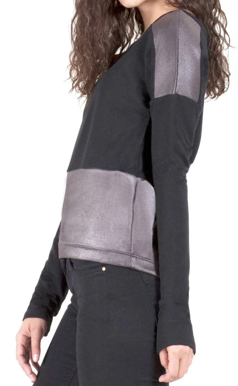 Faux Leather Contrast Pullover Top
