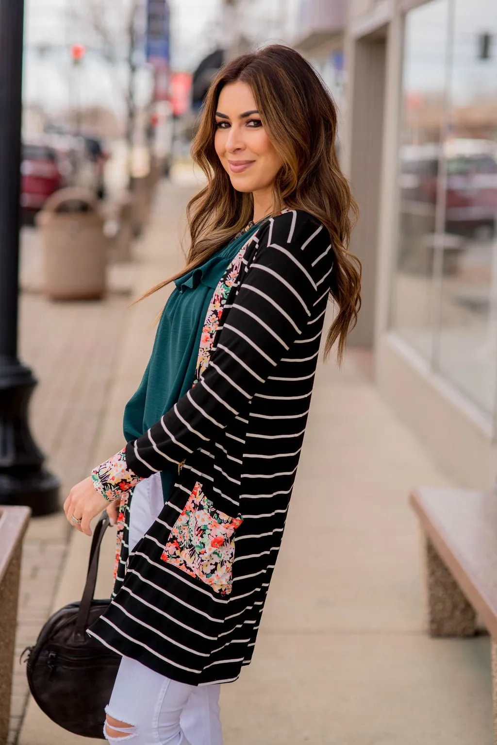 Floral Trimmed Pocket Cardigan