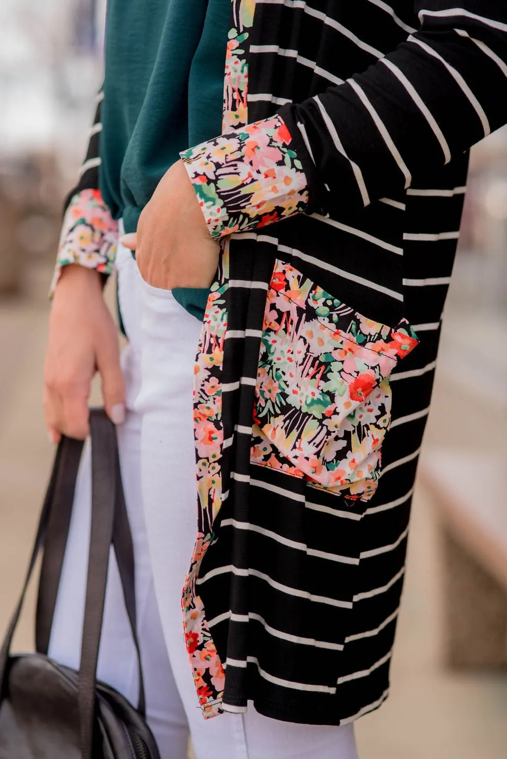 Floral Trimmed Pocket Cardigan