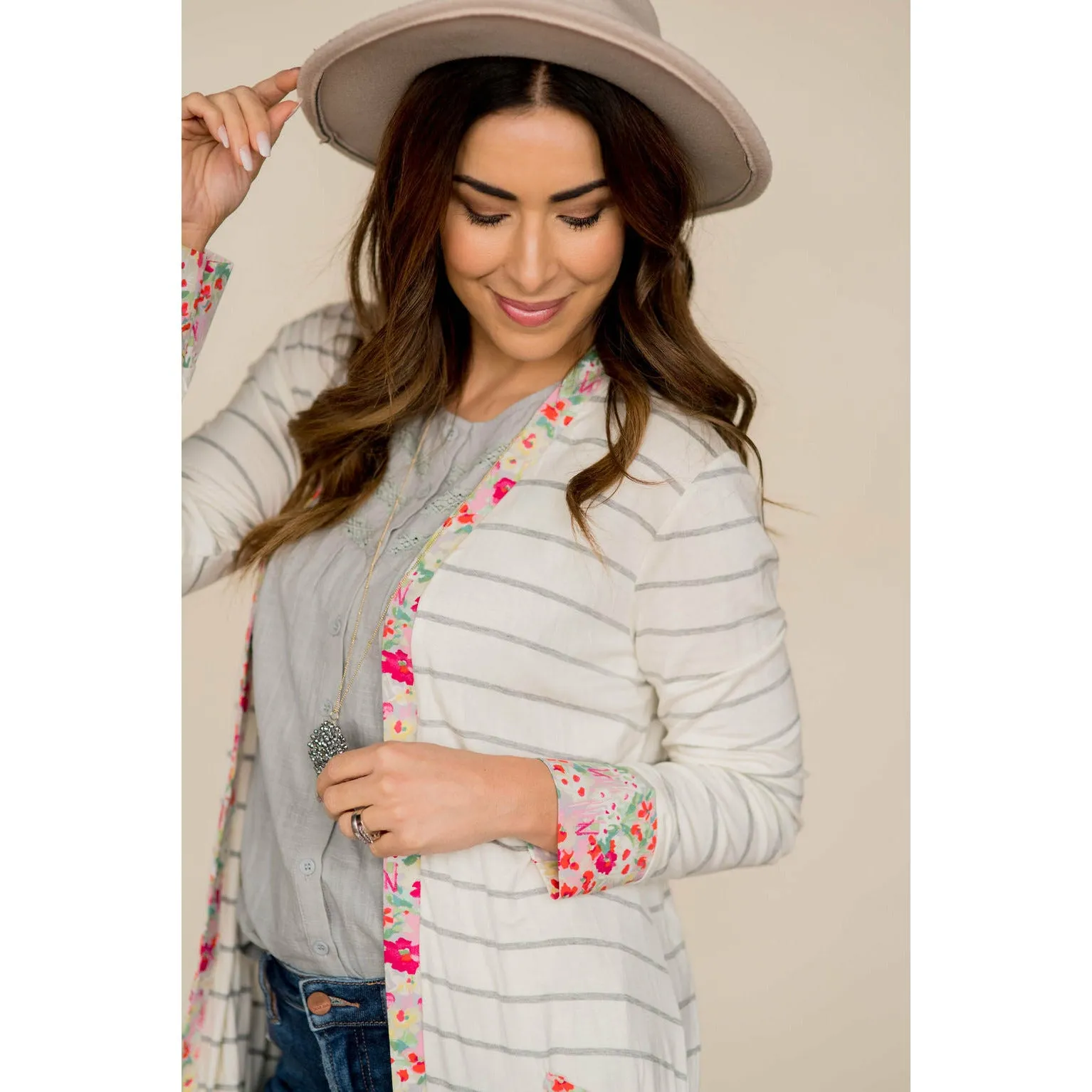 Floral Trimmed Pocket Cardigan
