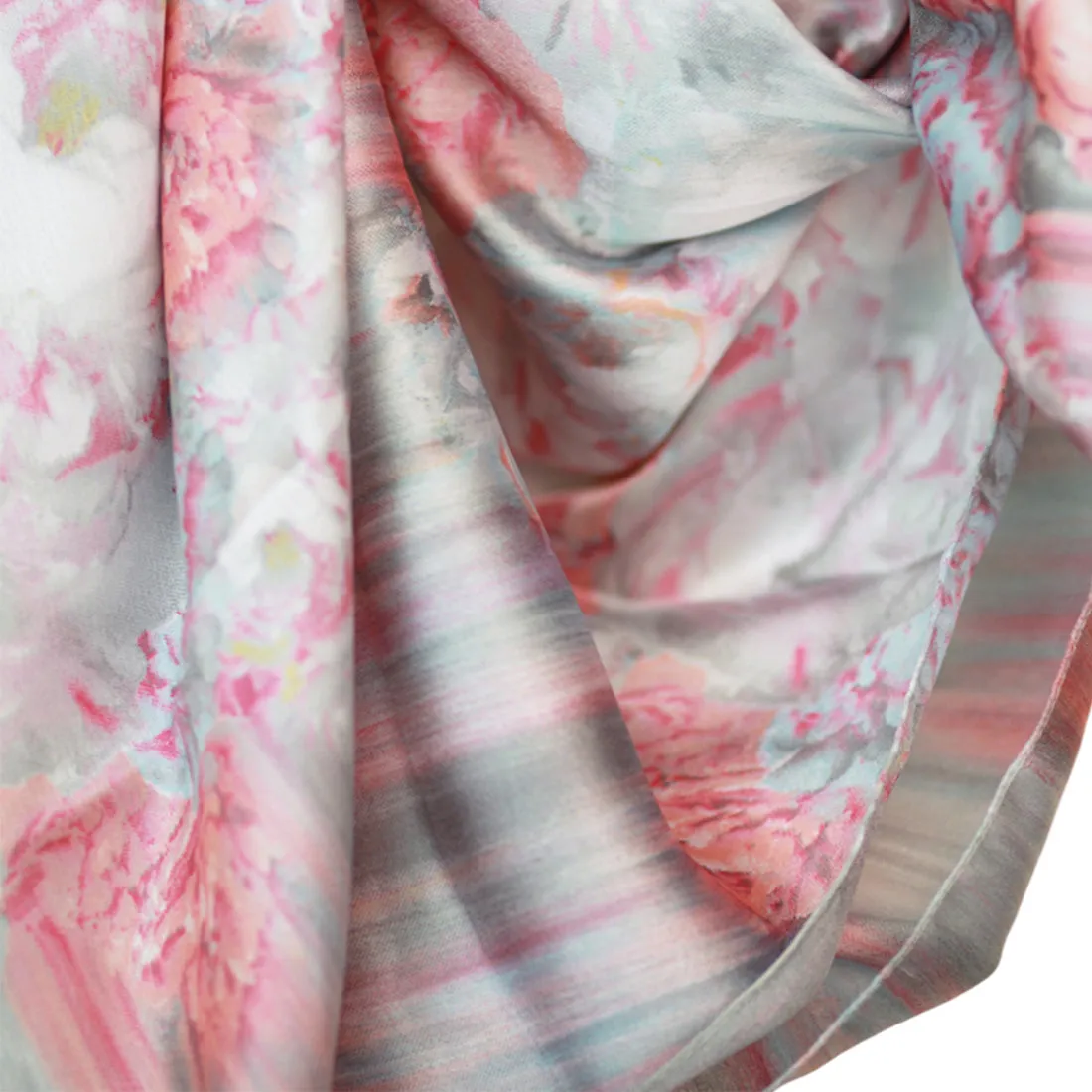 Flower Printed Multipurpose Satin Scarf in Grey and Pink for Daily and Party purpose for Women