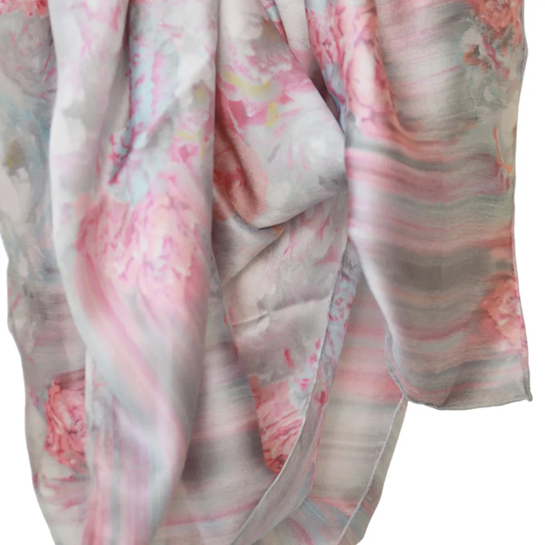 Flower Printed Multipurpose Satin Scarf in Grey and Pink for Daily and Party purpose for Women