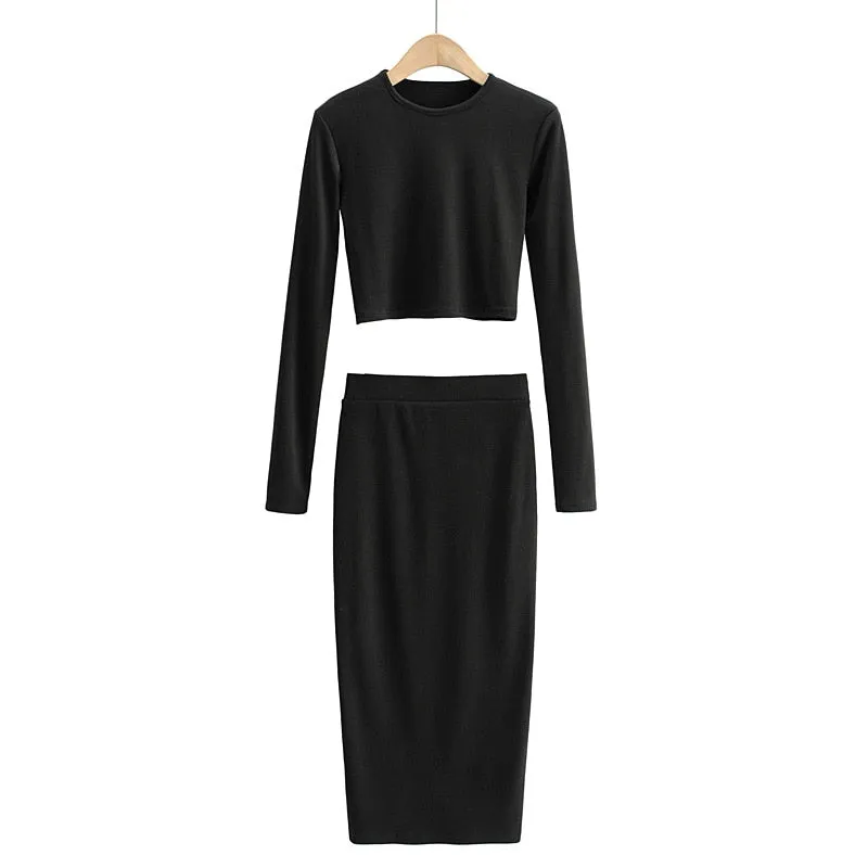 Graduation Gifts  Women long tees tops t shirt Top long Skirt two piece Set Hot Sexy Women Korean Two-piece Suit skirts sets HIEZ