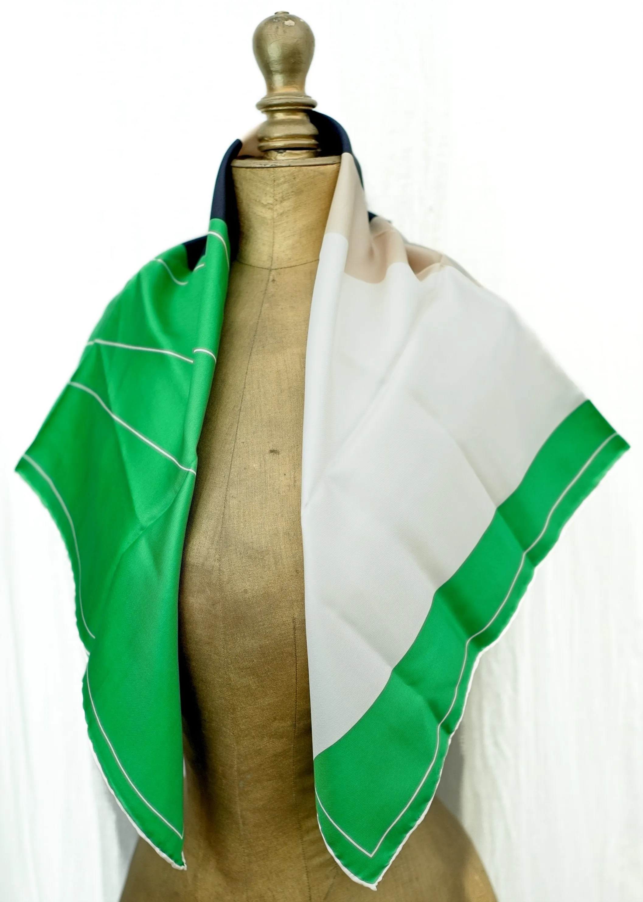 Green, White, Blue Vintage 60s Mod Silk Scarf • Valentina